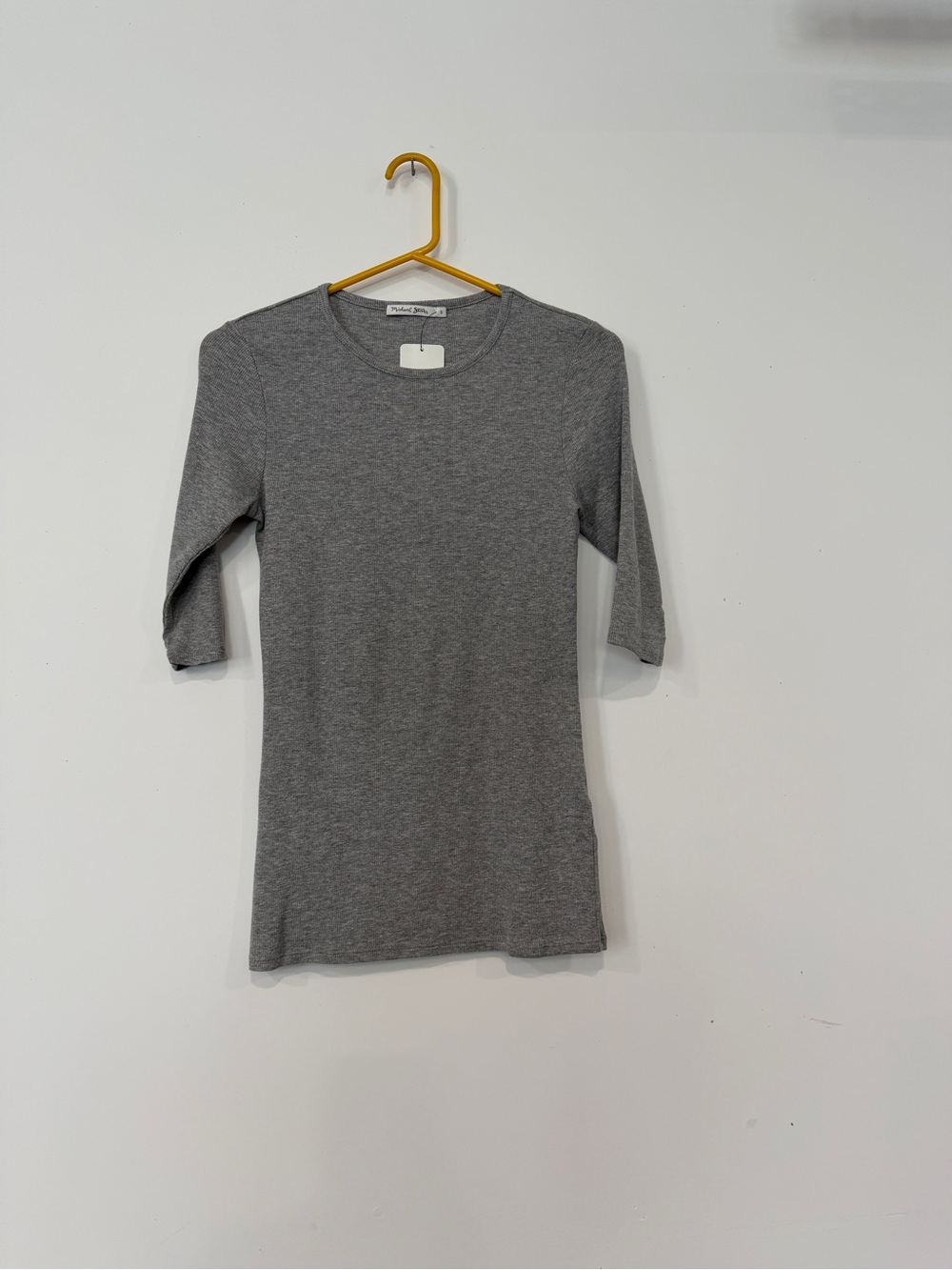 Michael Stars Tara Heather Gray Ribbed Elbow sleeve Crewneck top